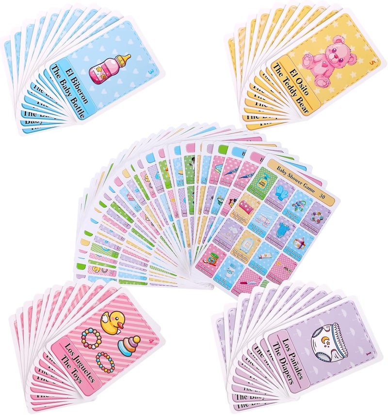 Ambercalm Baby Shower Games in Spanish English for 30 Players,Mexican Bingo Juegos para Baby Shower en Español for Boy and Girl,Funny Spanish Bingo Card Games - Image 1